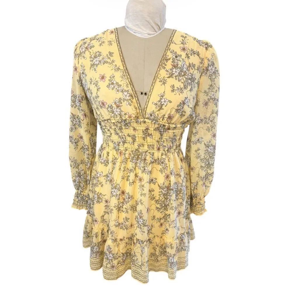 Max Studio Georgette Floral Mini Dress XS Smocked Waist Flowy Boho
